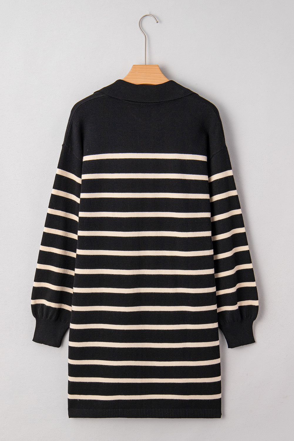 Black Stripe Polo Collar Puff Sleeve Sweater Mini Dress 🇺🇸