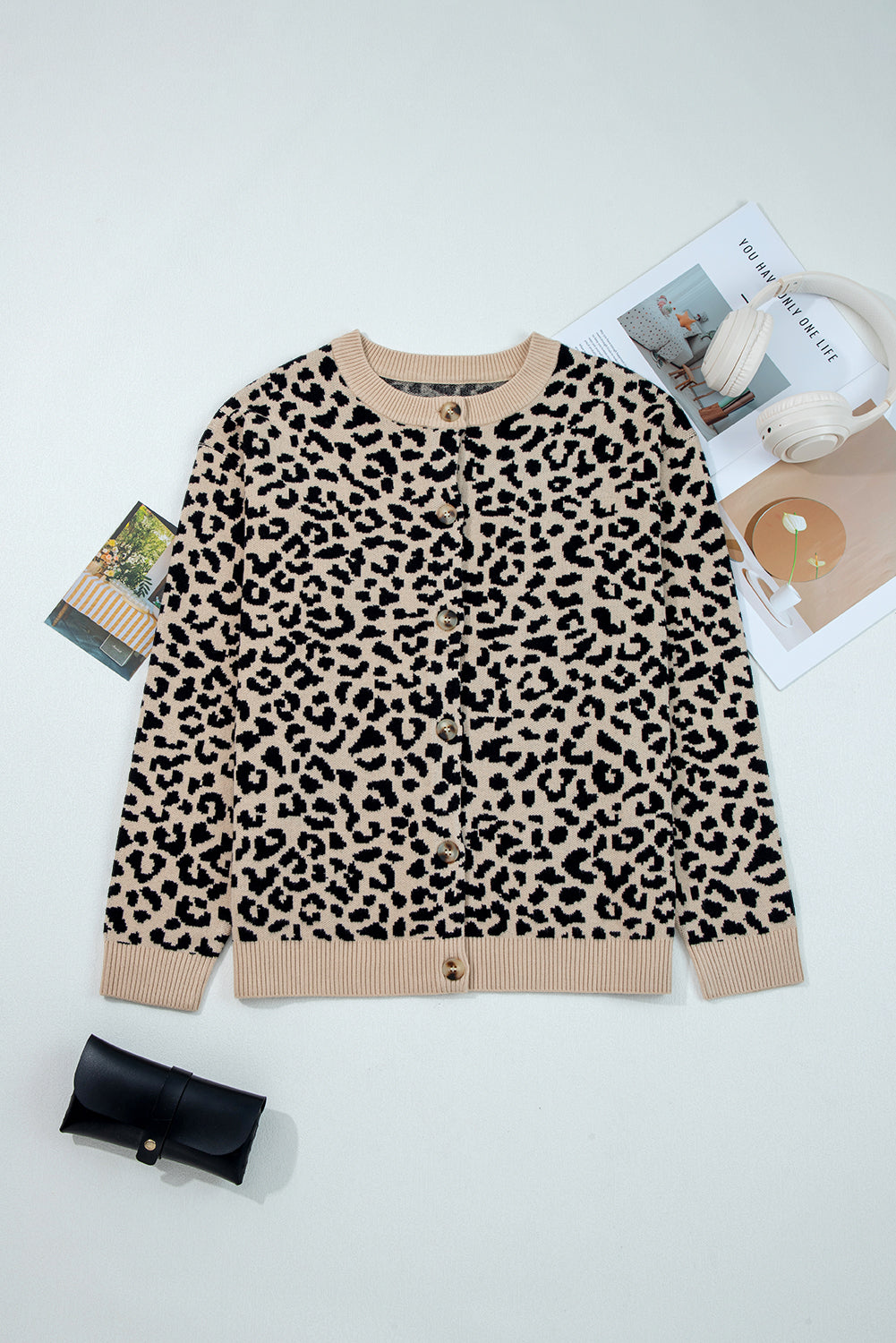 Black Leopard Drop Shoulder Chunky Knitted Cardigan Sweater 🇺🇸