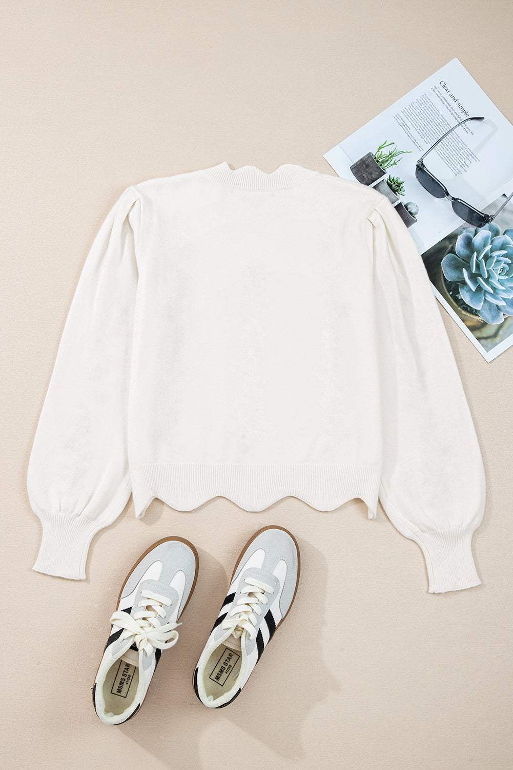 White Floral Embroidered Scallop Hem Cropped Sweater 🇺🇸