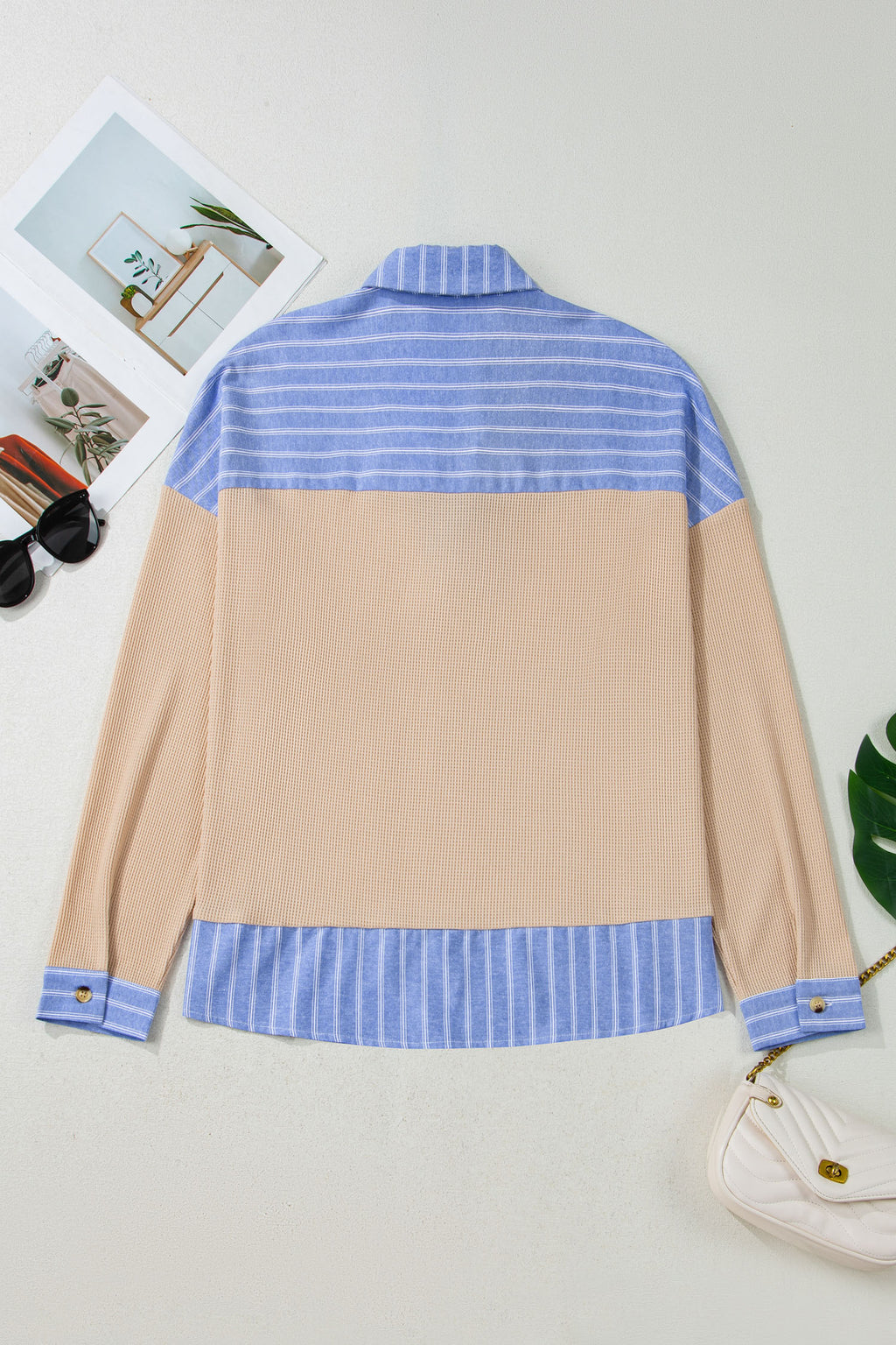 Parchment Plus Size Striped Contrast Trim Waffle Knit Collared Top 🇺🇸