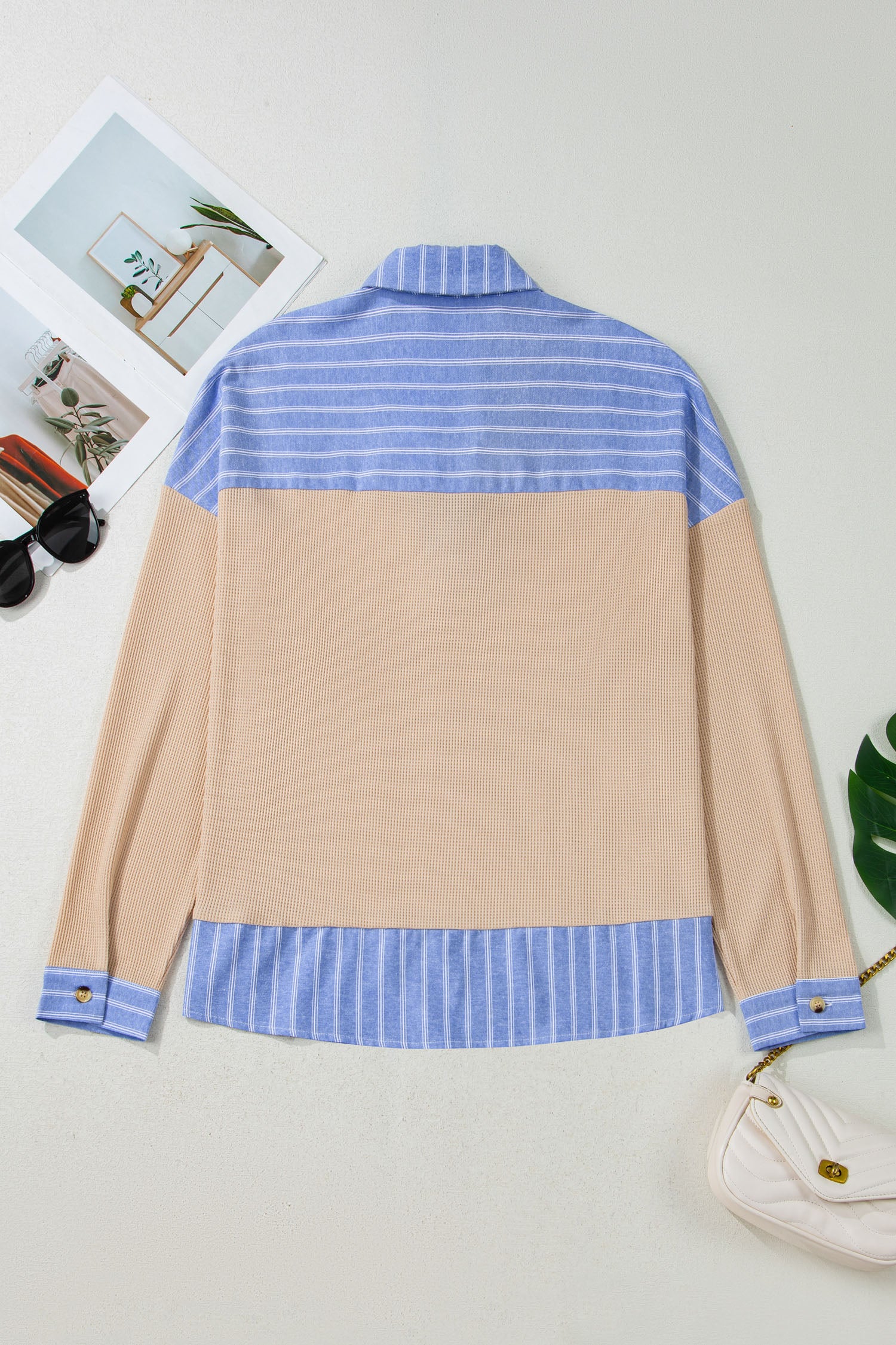 Parchment Plus Size Striped Contrast Trim Waffle Knit Collared Top 🇺🇸