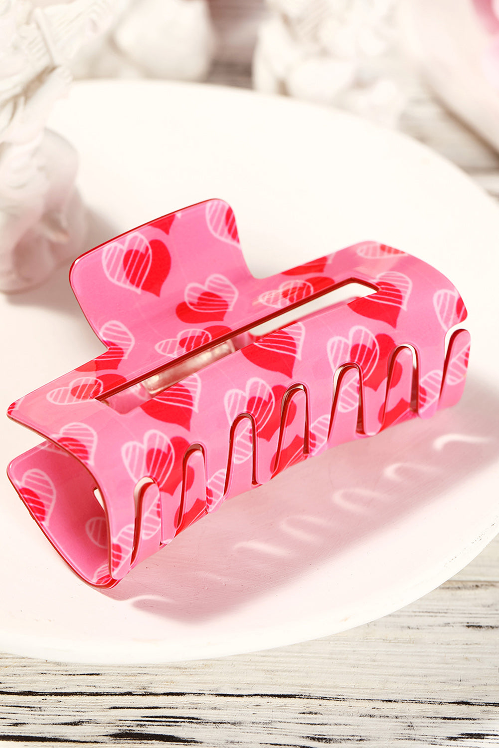 Pink Double Heart Printed Valentines Fashion Hair Claw 🇺🇸