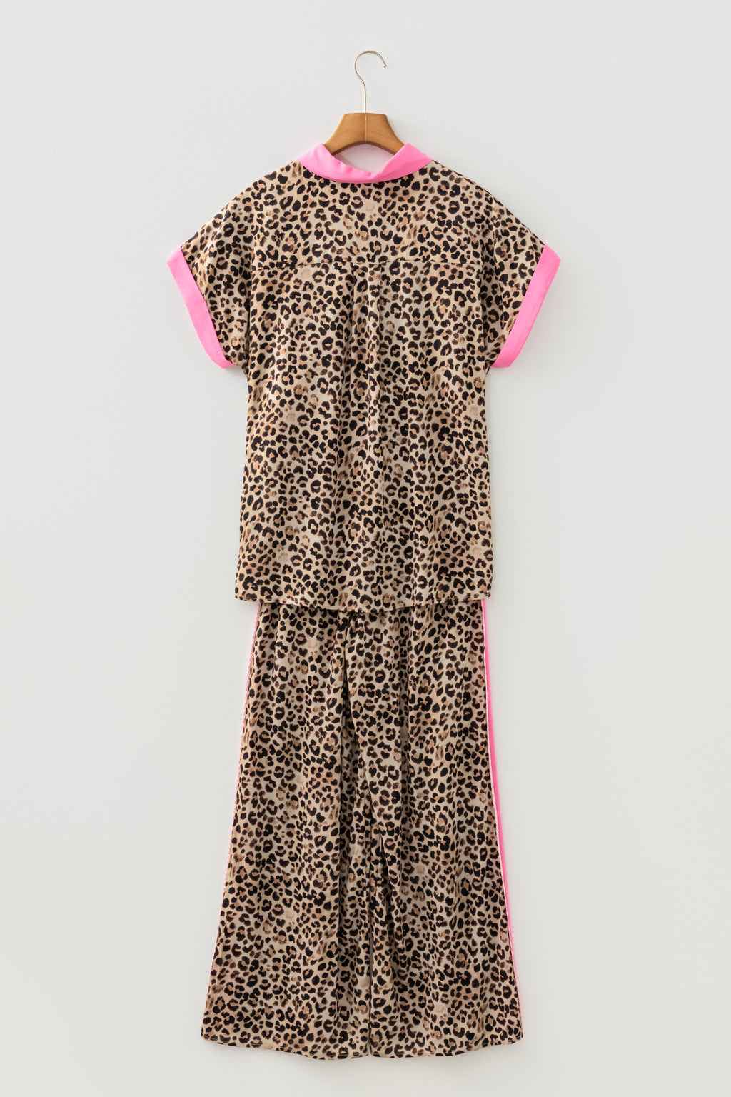 Brown Contrast Trim Leopard Top and Pant Set 🇺🇸