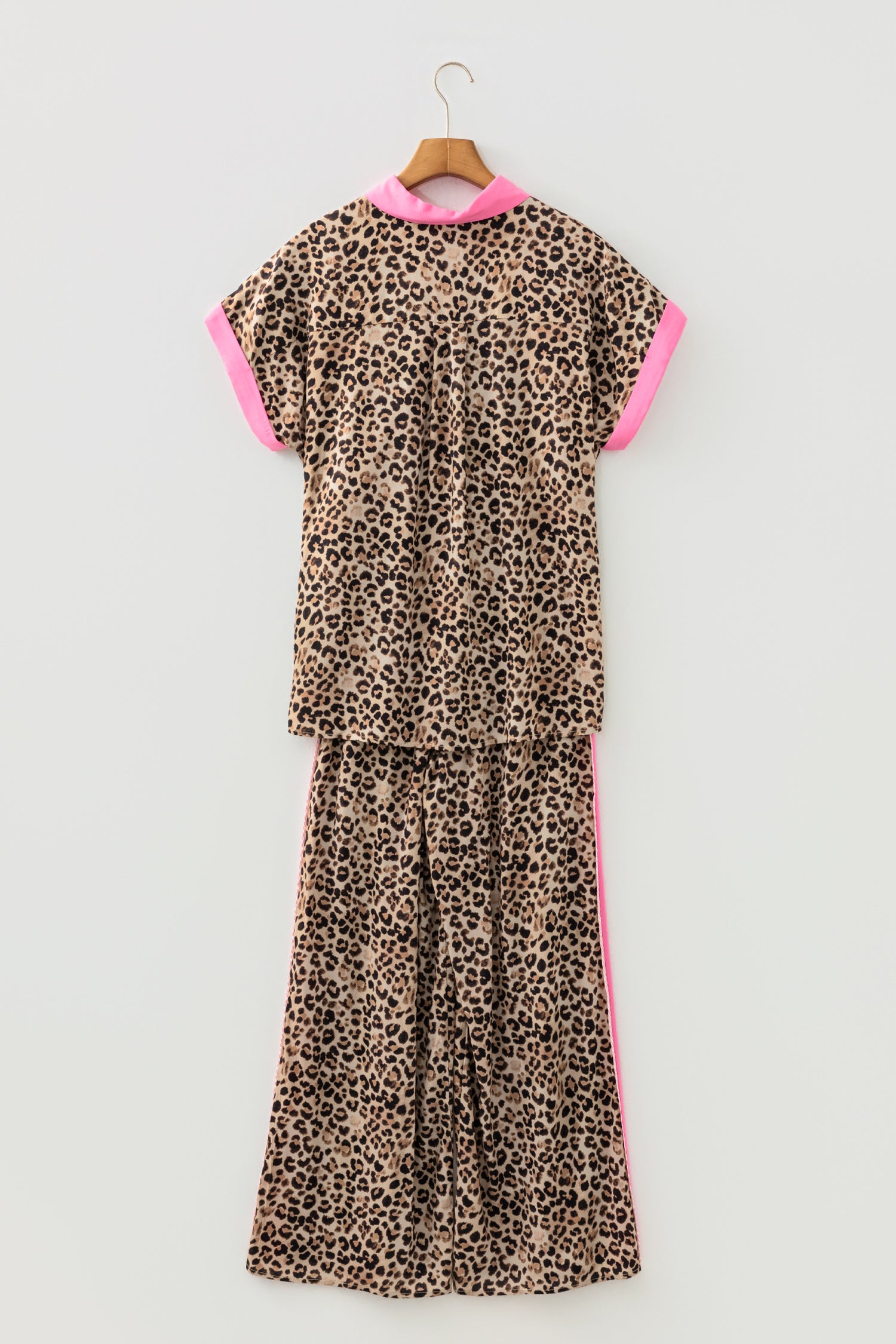 Brown Contrast Trim Leopard Top and Pant Set 🇺🇸