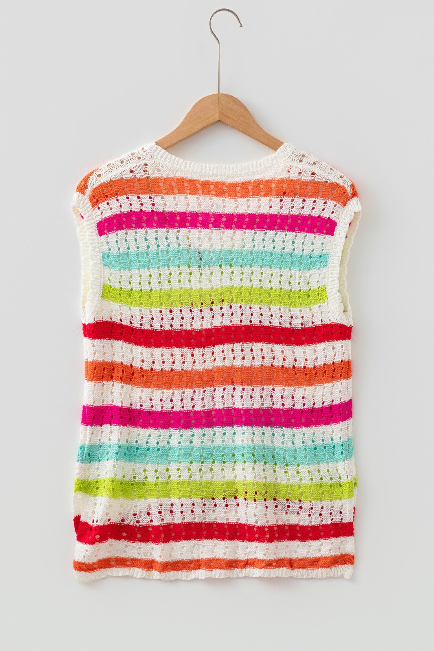 Multicolour Striped Eyelet Knit V Neck Sweater Team 🇺🇸