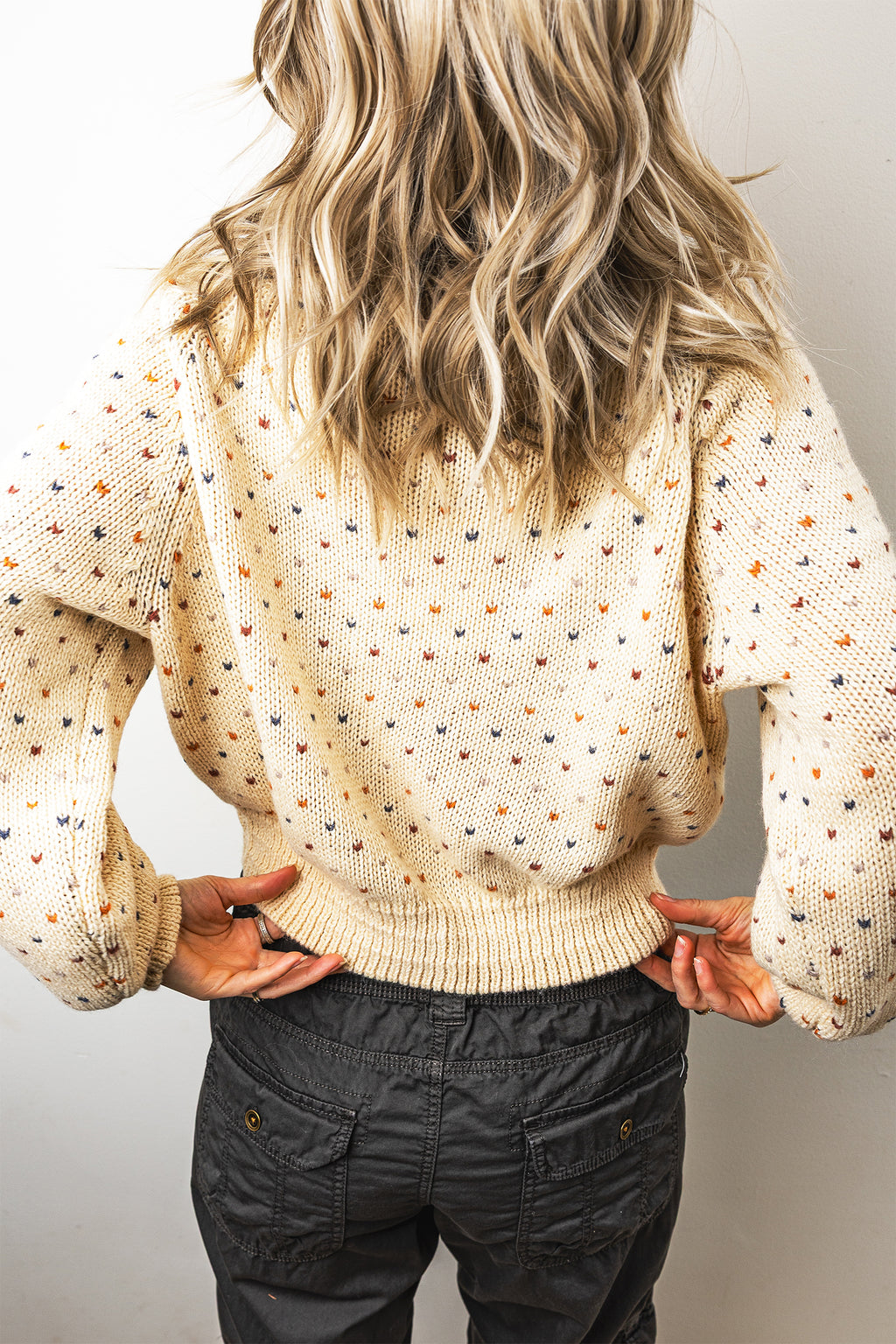 Beige Geometric Print Button Front Long Sleeve Regular Fit Cardigan 🇺🇸