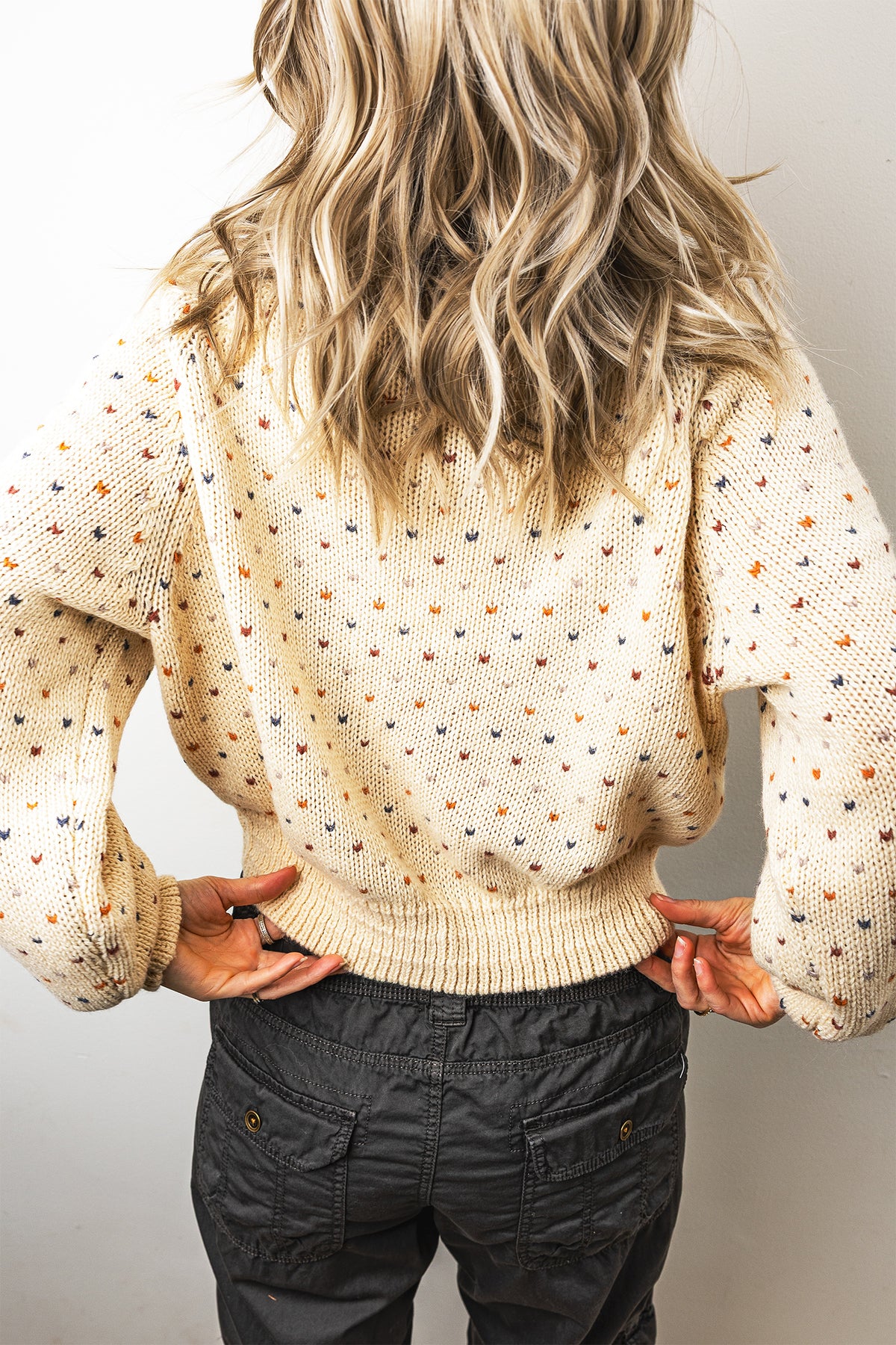 Beige Geometric Print Button Front Long Sleeve Regular Fit Cardigan 🇺🇸
