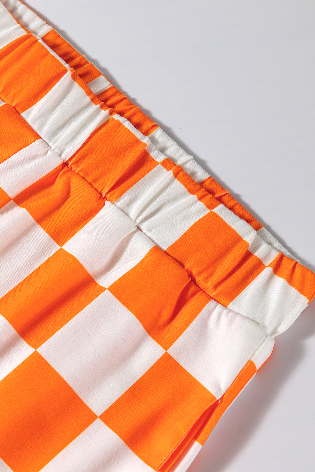 Orange Checkerboard Print V Neck Loose Tee and Shorts Lounge Set 🇨🇳