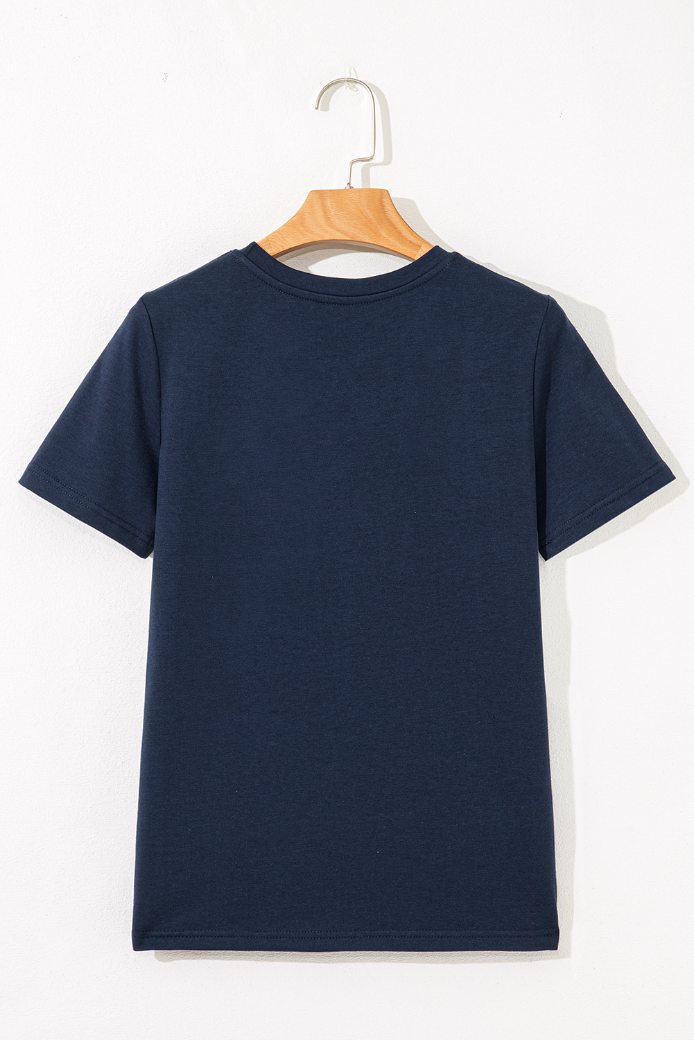 Dirty blue Solid Color Toothpick Stripe Round Neck T Shirt 🇨🇳