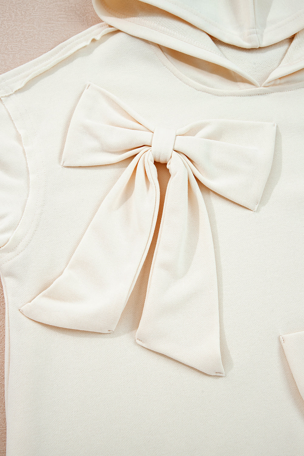 White Solid Color Cute Bow Detail Loose Hoodie 🇺🇲