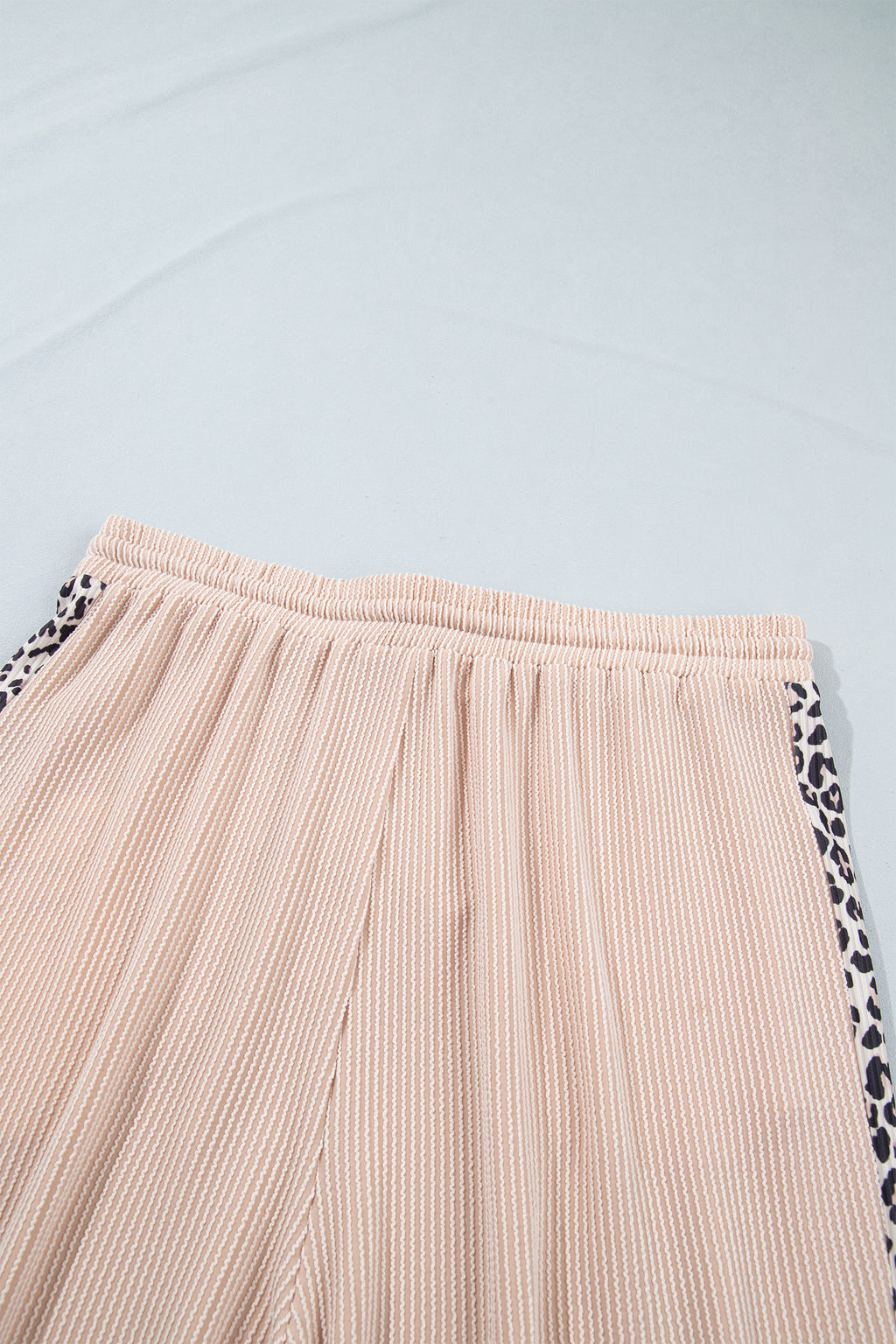 Light French Beige Leopard Print Ribbed Twist Long Sleeve Top Pants Plus Size Set 🇺🇸