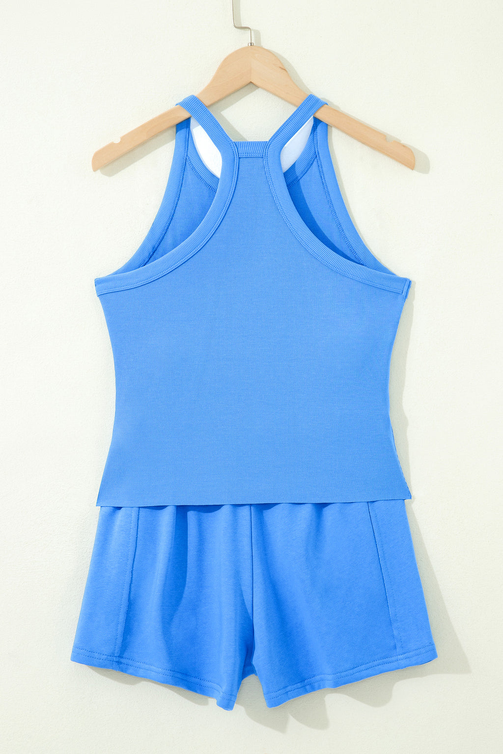 Sky Blue Slim Tank Top Elastic High Waist Shorts 2pcs Outfit 🇺🇸