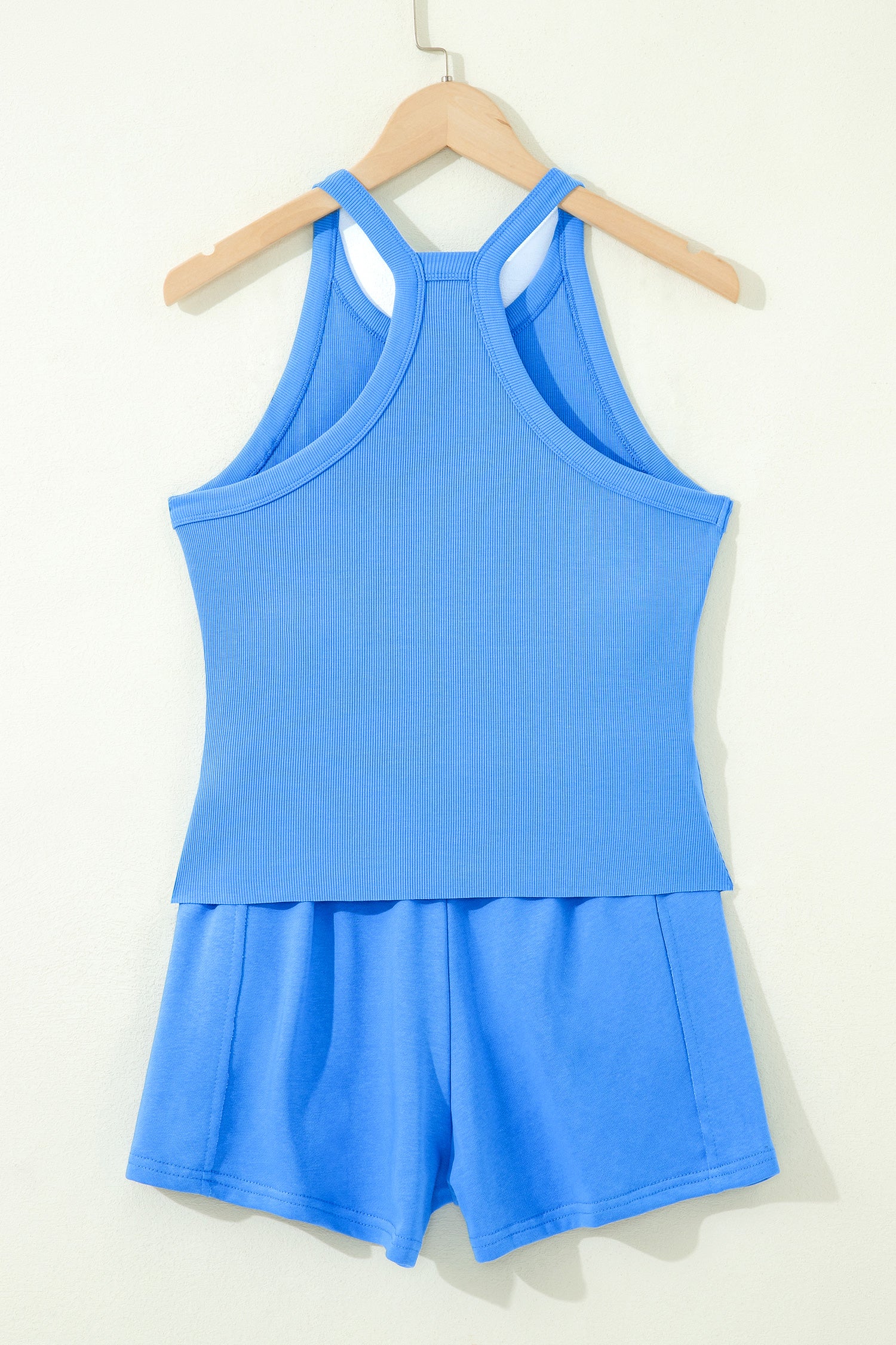 Sky Blue Slim Tank Top Elastic High Waist Shorts 2pcs Outfit 🇺🇸