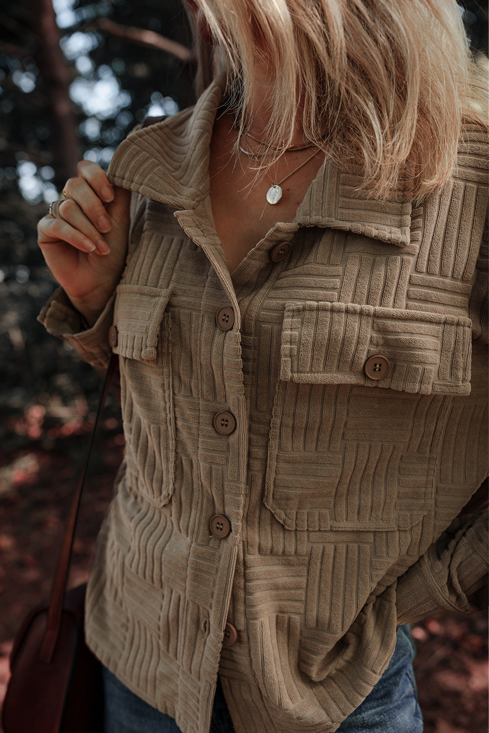 Dark Khaki Textured Chest Pocket Button-up Shacket 🇺🇸