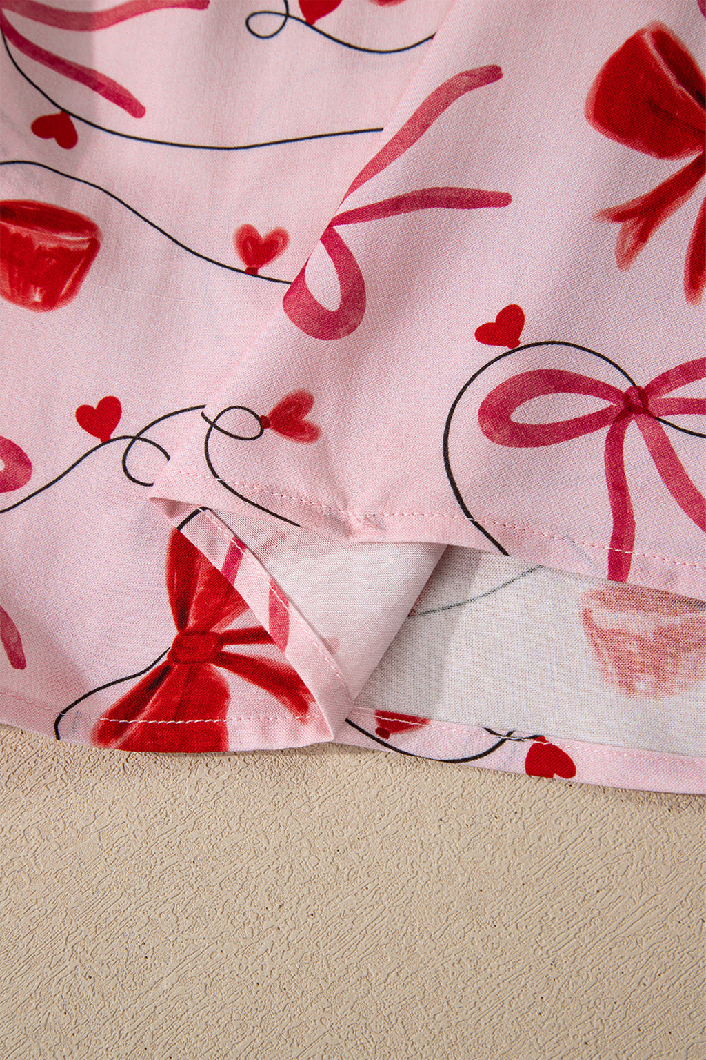 Red Bow Print Long Sleeve Shirt Shorts 2 Pcs Pajama Set 🇺🇸