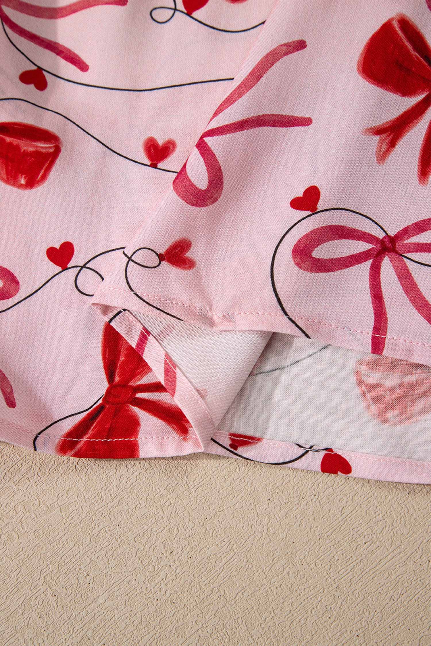 Red Bow Print Long Sleeve Shirt Shorts 2 Pcs Pajama Set 🇺🇸