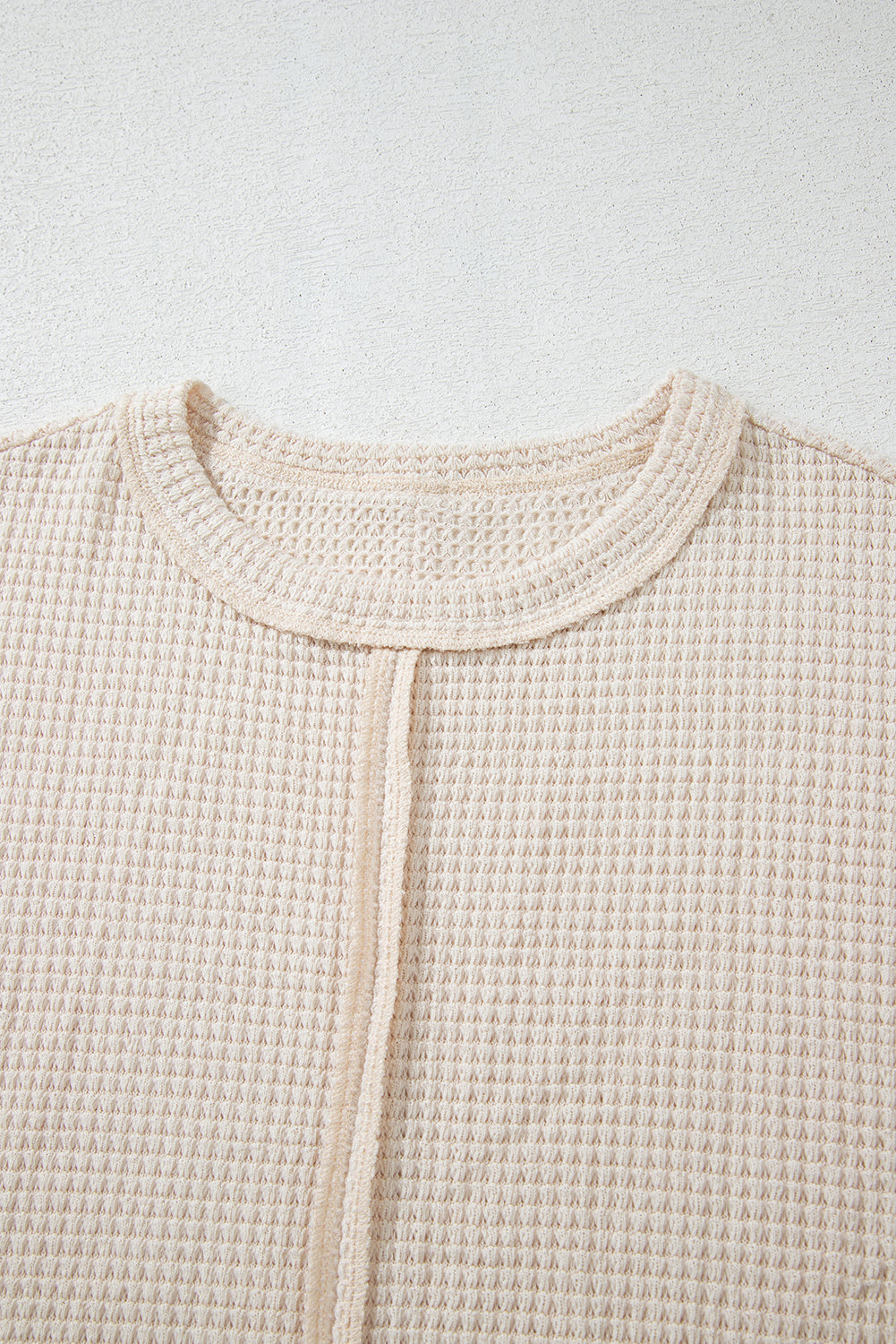 Pale Khaki Solid Color Textured Seamed Short Sleeve Top 🇨🇳