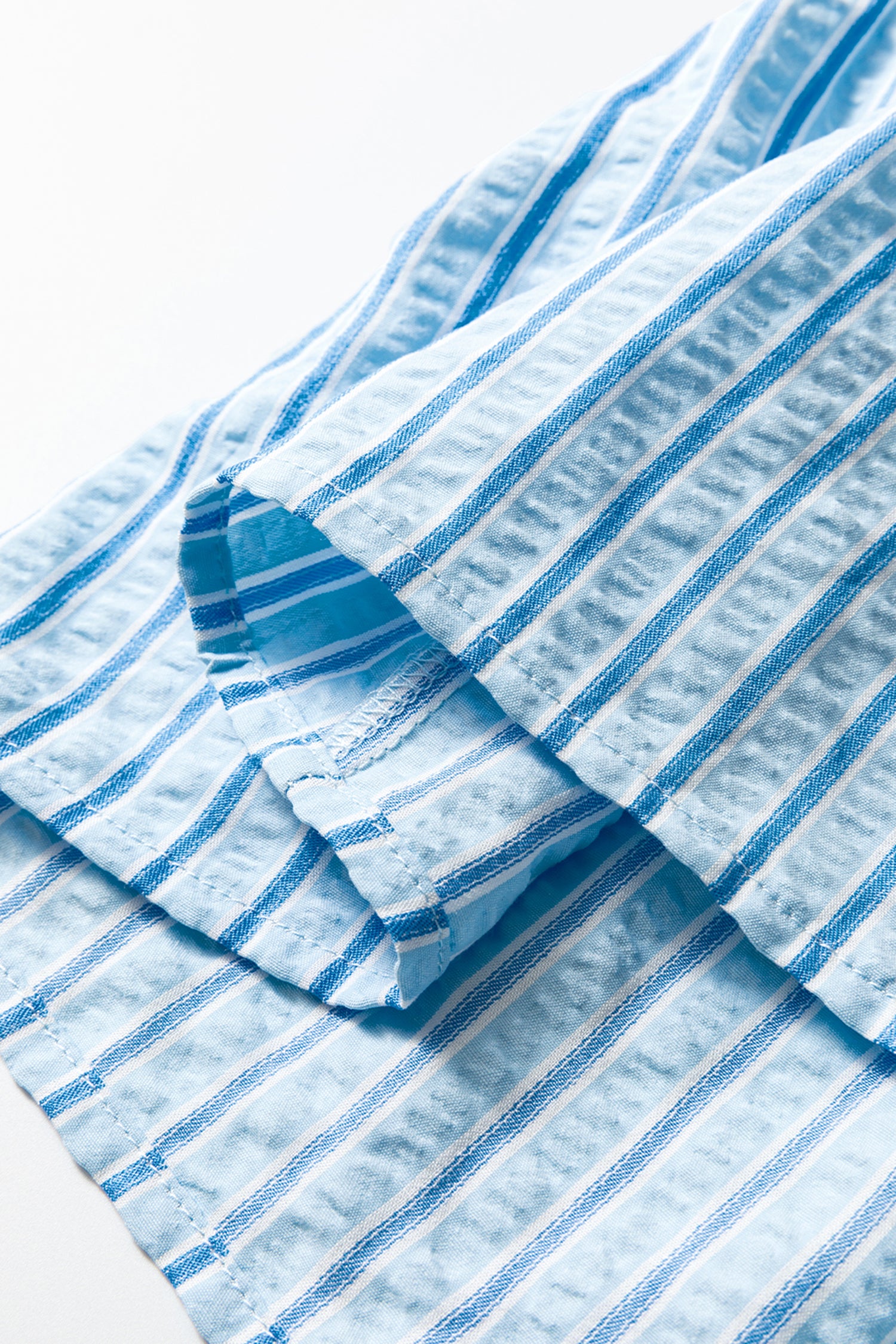 Sky Blue Stripe Bow Knot Textured Short Puff Sleeve Babydoll Blouse 🇺🇸