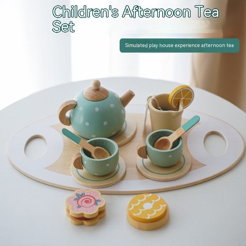 Children Play House Early Education Simulation Afternoon Tea Dessert Cake Sale Tea Making Pot And Cup Tea Set Suit Wooden Toys 🇨🇳
