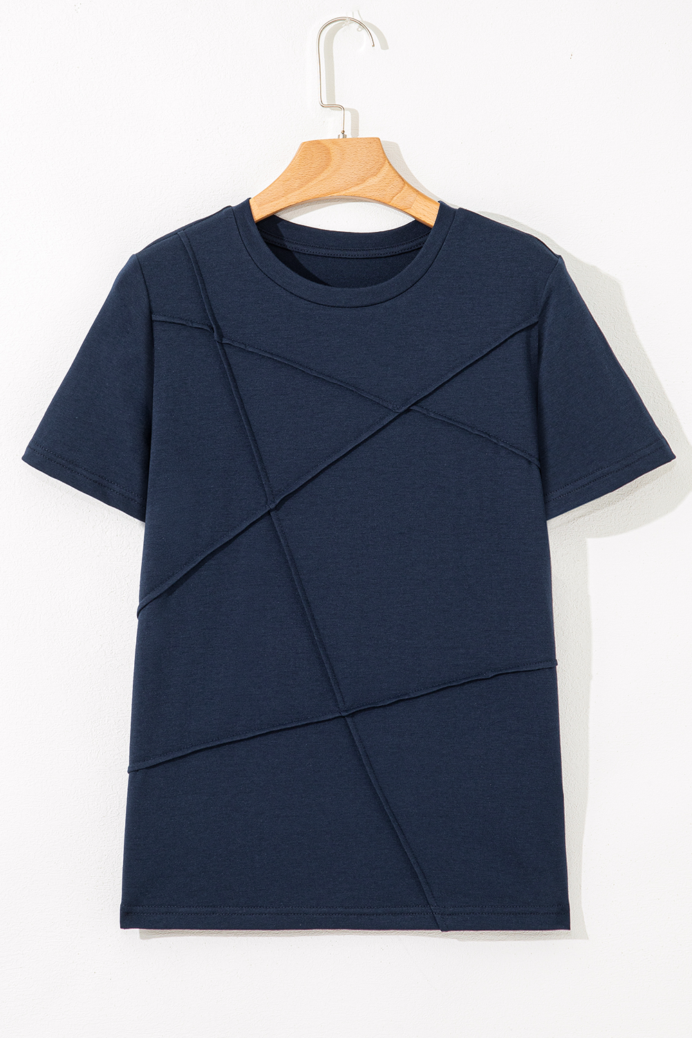 Dirty blue Solid Color Toothpick Stripe Round Neck T Shirt 🇨🇳