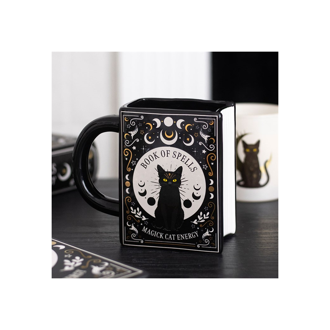 Black Cat Magick Book of Spells Book Shaped Mug 🇬🇧