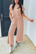 Smoke Gray Solid Corded Knit Short Sleeve T Shirt and Wide Leg Pants Set 🇨🇳