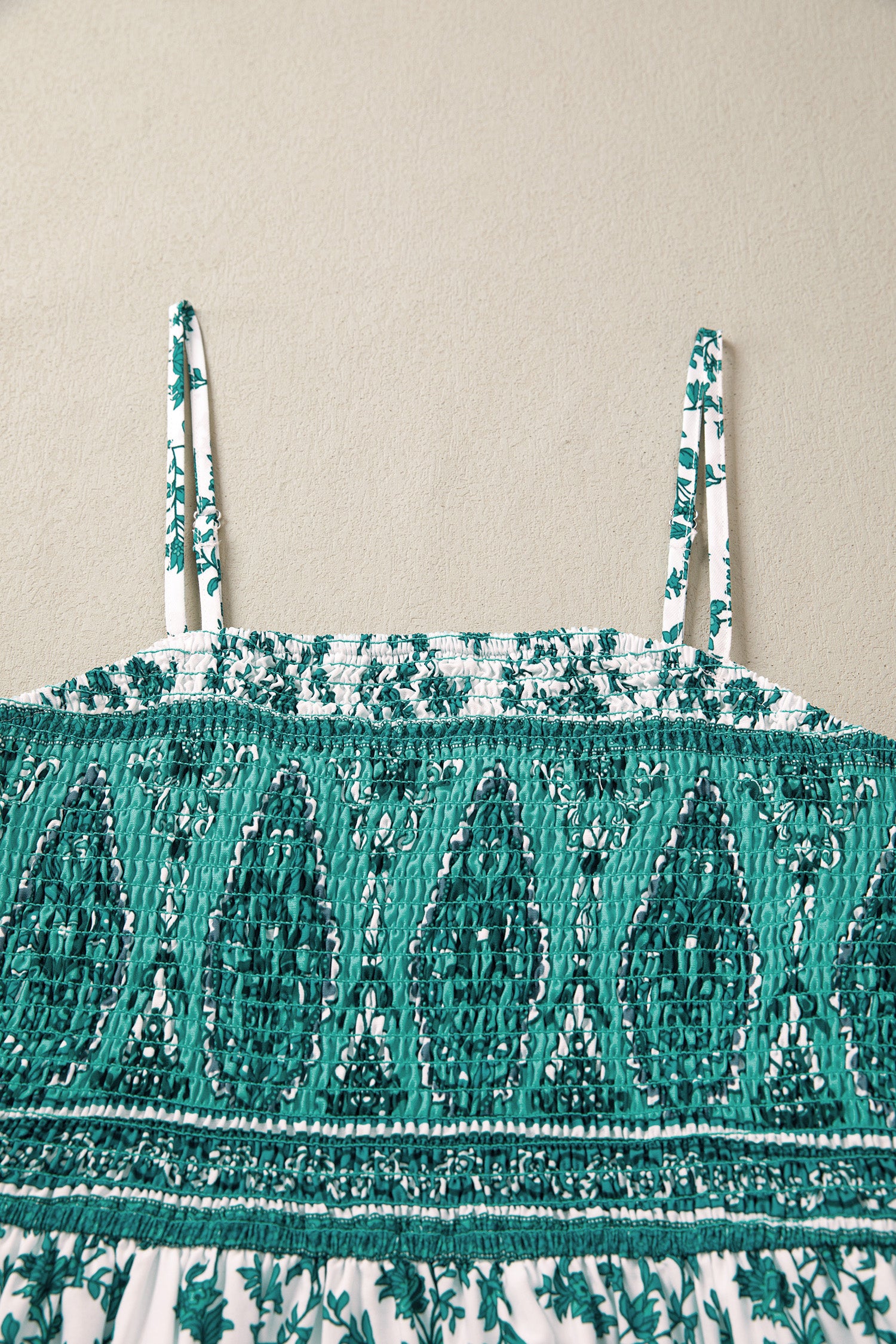 Green Boho Floral Print Shirred Cami Maxi Dress 🇺🇸