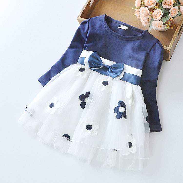 Flower bow long sleeve dress 🇨🇳