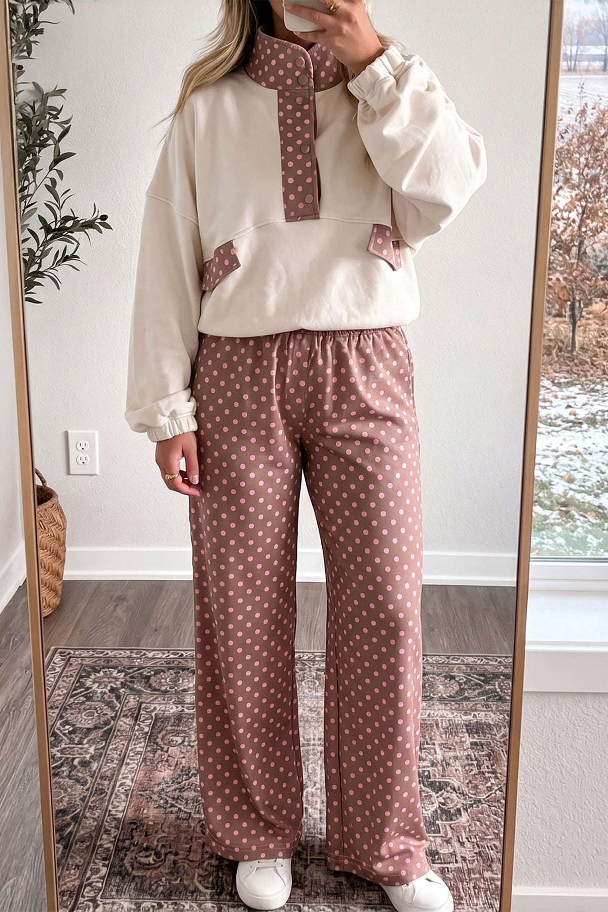 Brown Polka Dot Printed Casual Loose Pants 🇺🇸