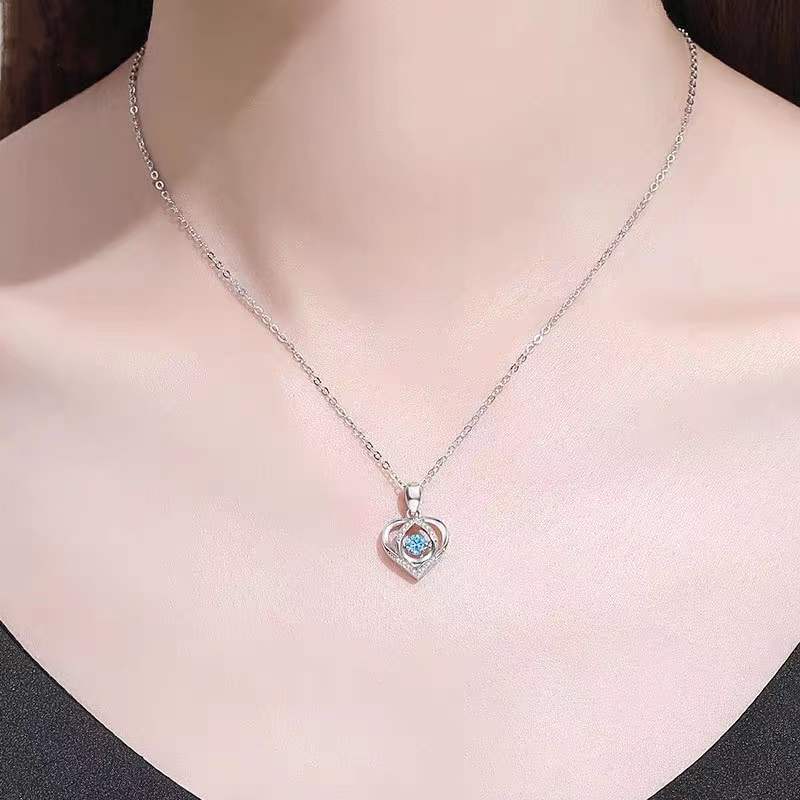 S925 Beating Heart shaped Necklace Women Luxury Love Rhinestones Necklace Jewelry Gift 🇨🇳