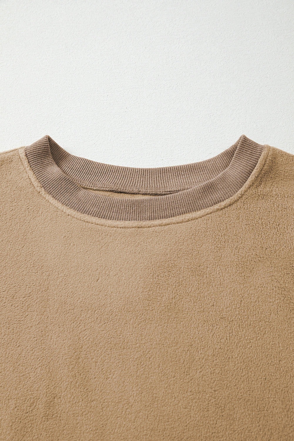 Dark Khaki Fuzzy Sherpa Splicing Pullover Sweatshirt with Side Slit 🇺🇸