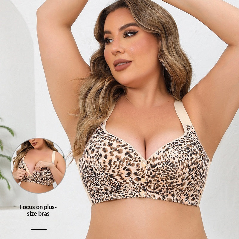 European And American Cup Extra-large Leopard-print Bra Wireless Tank-style Front-closure Lingerie 🇨🇳