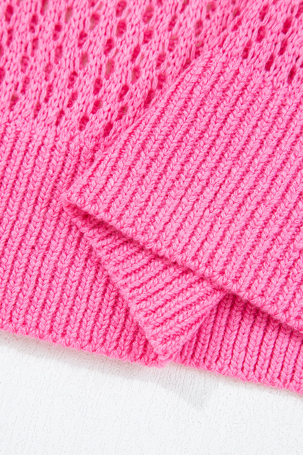 Sachet Pink Sweet Bow Decor Hollow Out Knitted Drop Shoulder Sweater 🇺🇲