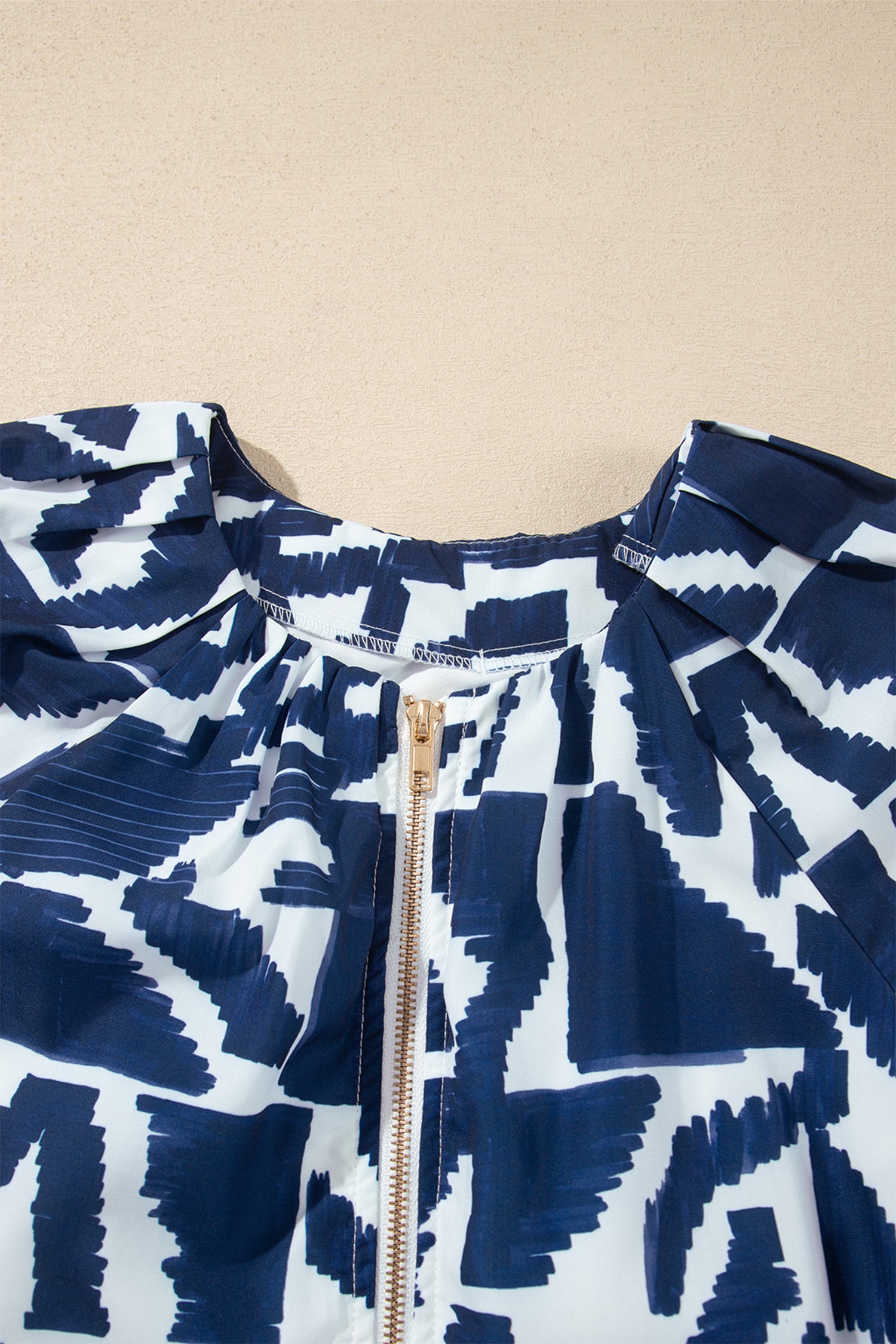 Blue Abstract Geometric Print Zip Front Tie Waist Shift Dress 🇺🇸