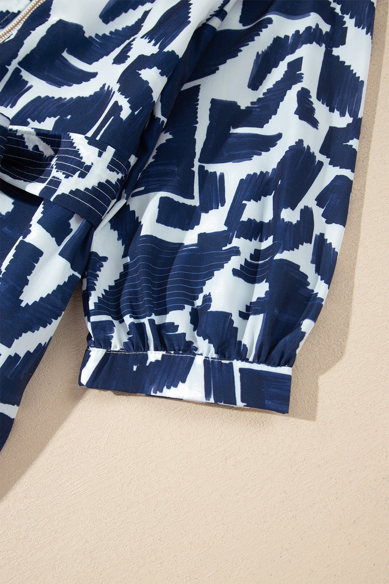 Blue Abstract Geometric Print Zip Front Tie Waist Shift Dress 🇺🇸