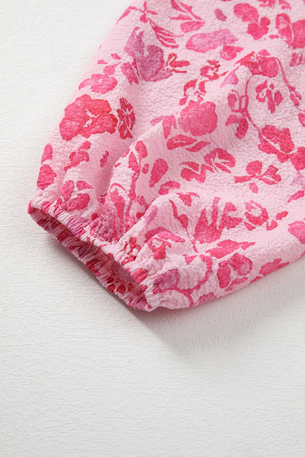 Pink Floral Puff Sleeve Split Neck Lightweight Blouse 🇺🇸