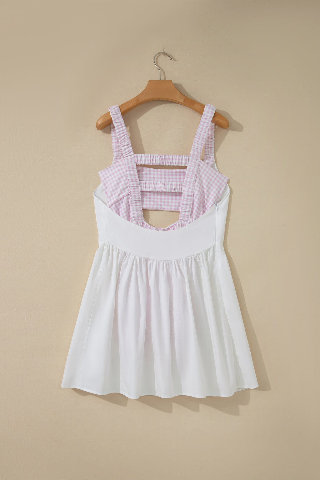Yellow Cream Faux Two Piece Gingham Contrast Patchwork Loose Mini Dress 🇺🇸