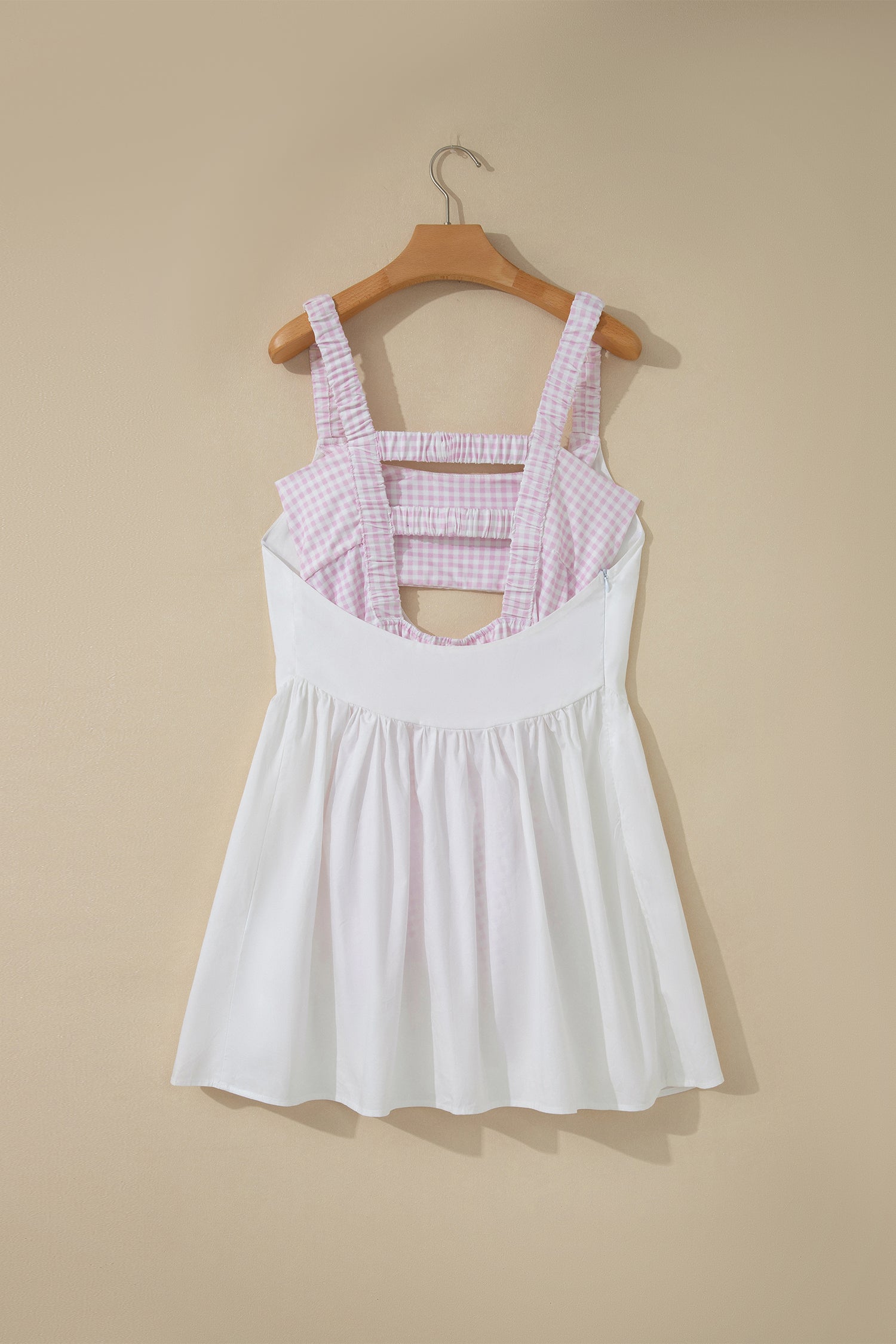 Yellow Cream Faux Two Piece Gingham Contrast Patchwork Loose Mini Dress 🇺🇸