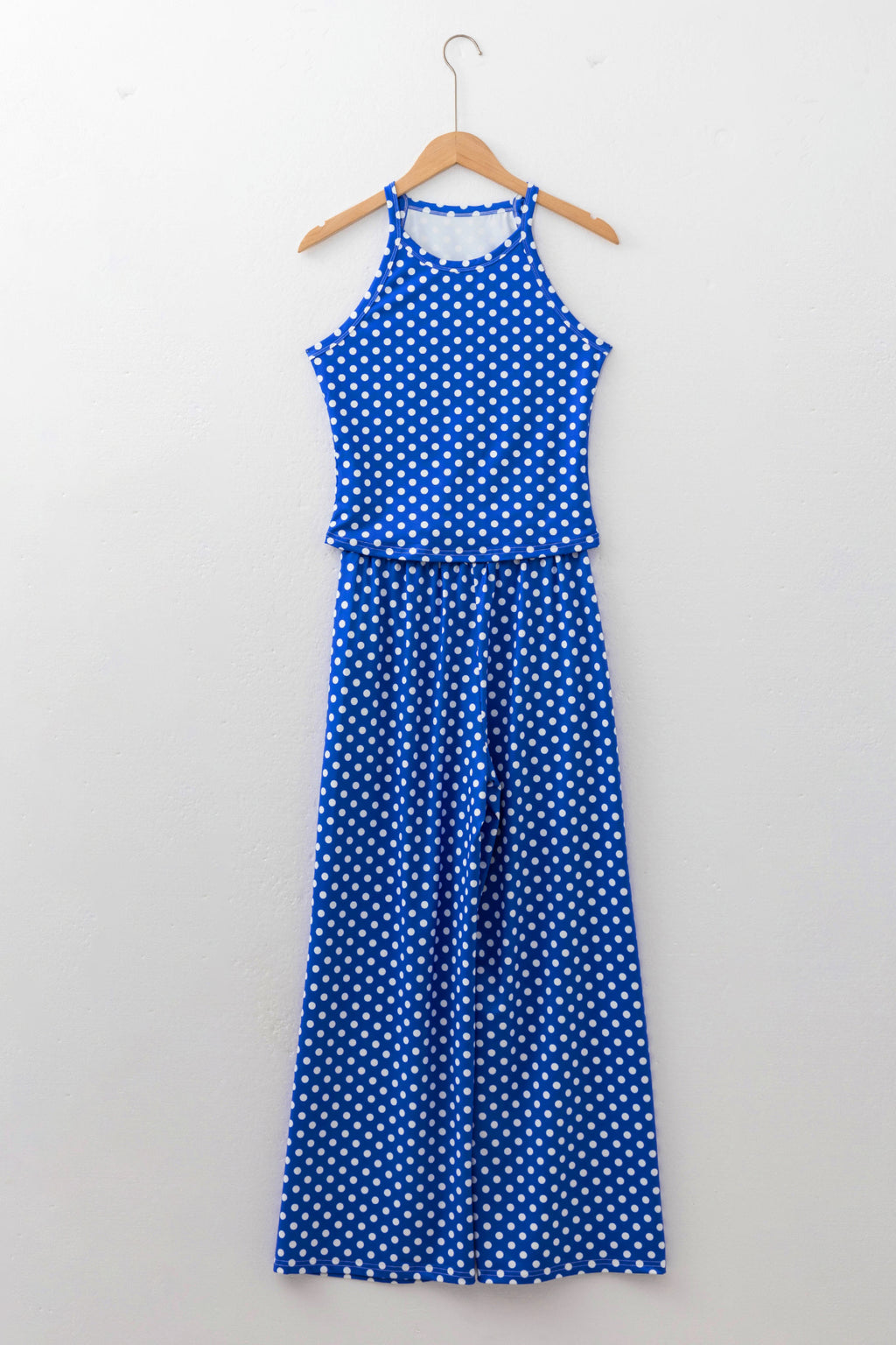 Blue Polka Dot Print Slim Tank Loose Pants 2pcs Outfit 🇺🇸