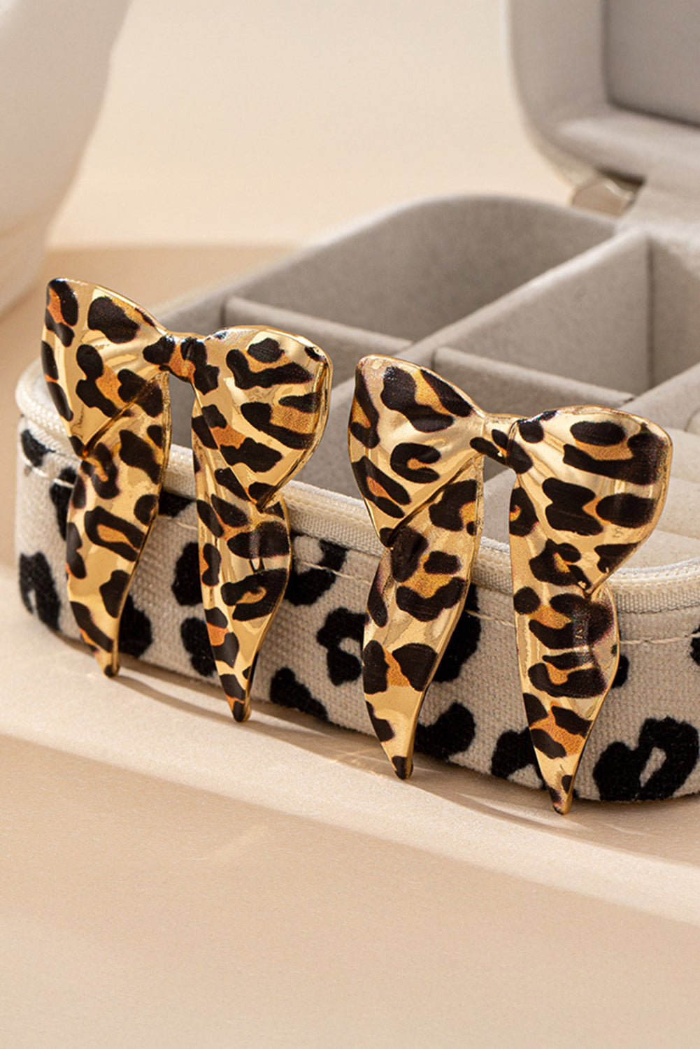 Gold Leopard Print Bow Knot Shape Plated Alloy Earrings 🇺🇸