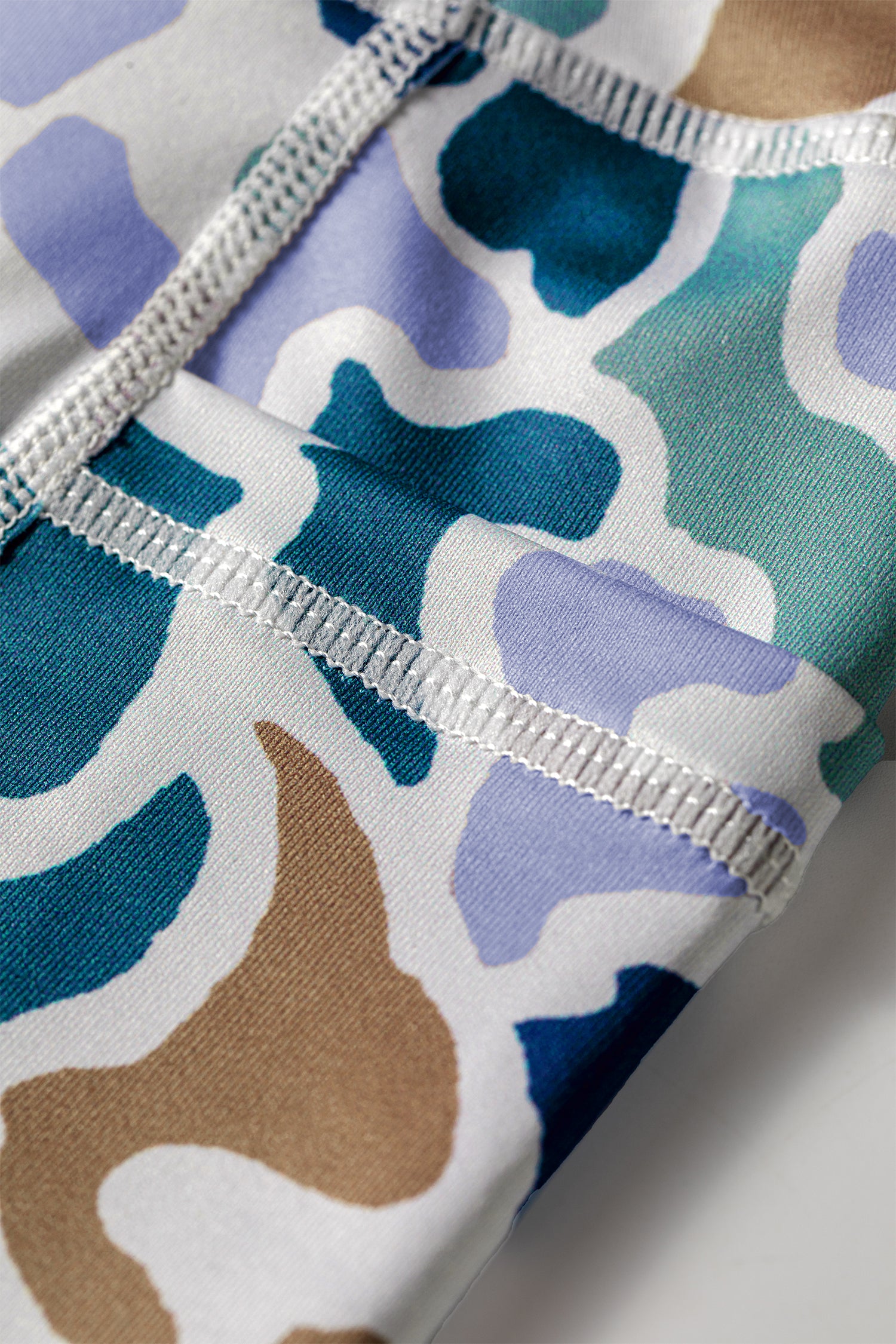 Blue Abstract Camo Printed Seam Detail Biker Shorts 🇺🇸