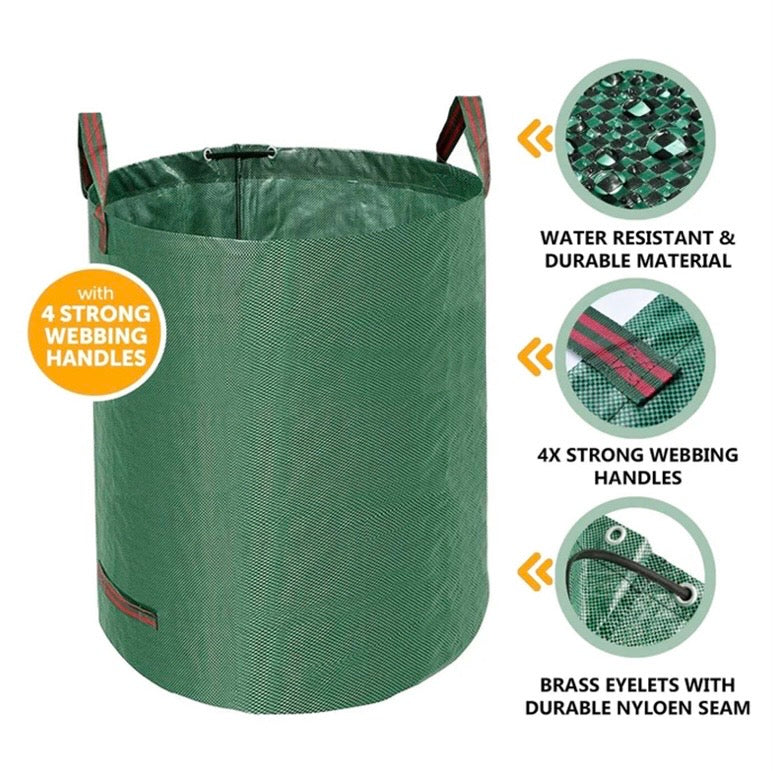 Large Garden Waste Bags with Zipper Leaf Waste Sacks with Handles Foldable and Reusable Green - 300 L 🇬🇧