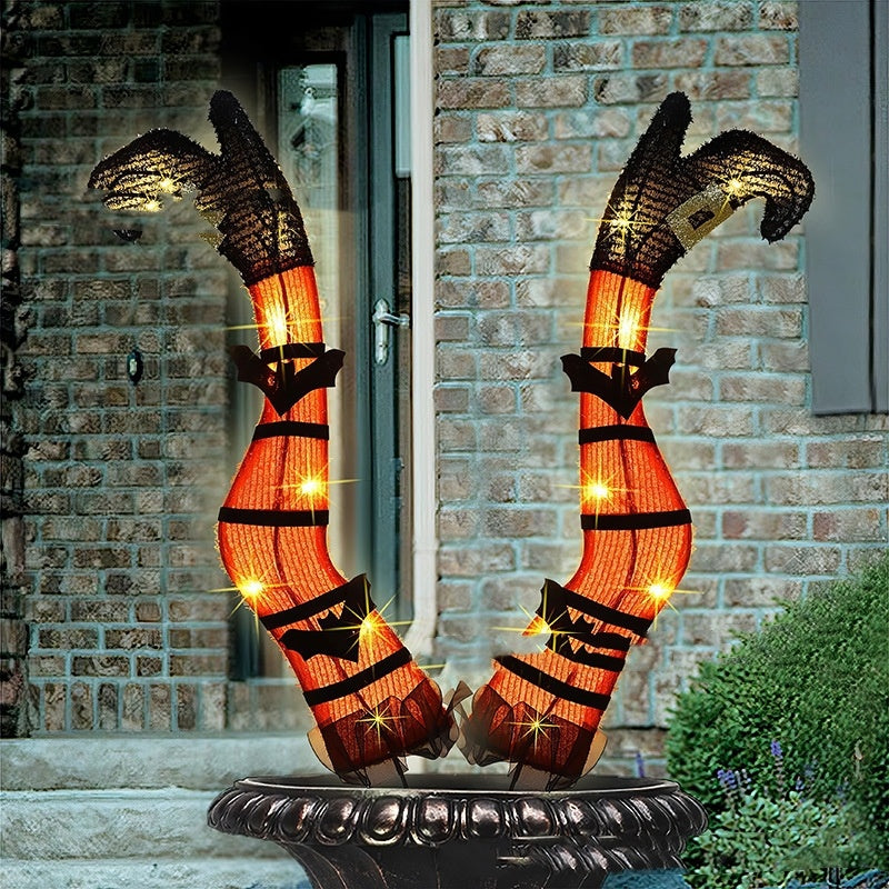 Halloween Outdoor Party Haunted House Garden Glowing Evil Orange Witch Legs Acrylic Decoration Plug-in 🇨🇳