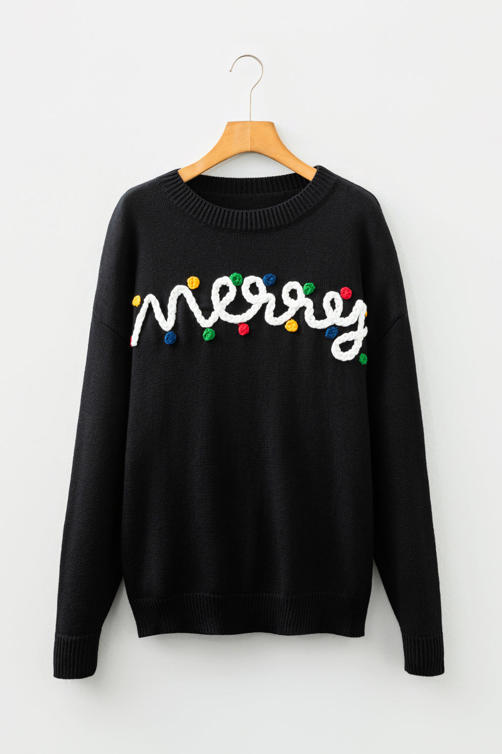 Black Merry Colorful Dot Detail Christmas Drop Shoulder Sweater 🇺🇸