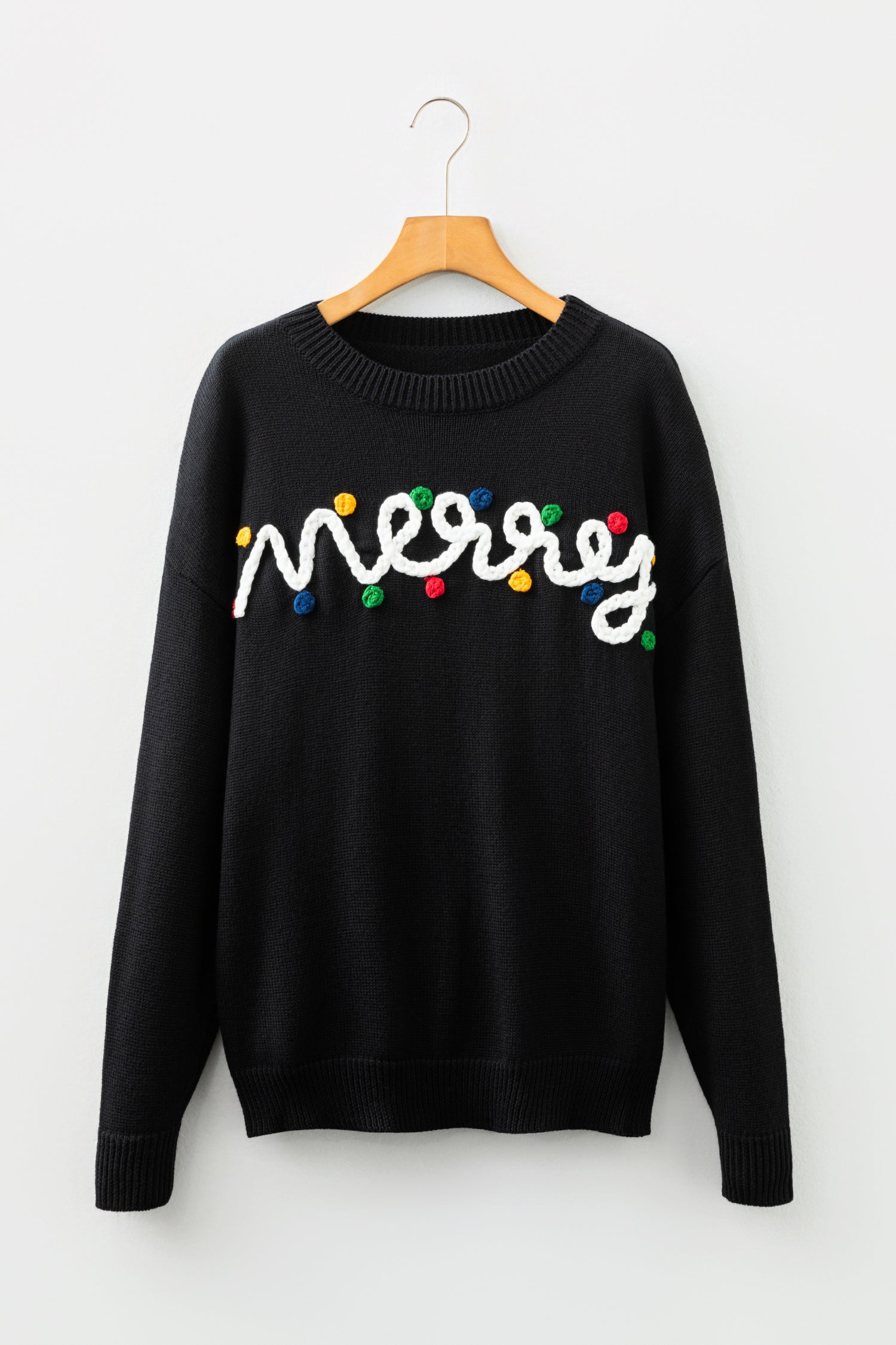 Black Merry Colorful Dot Detail Christmas Drop Shoulder Sweater 🇺🇸