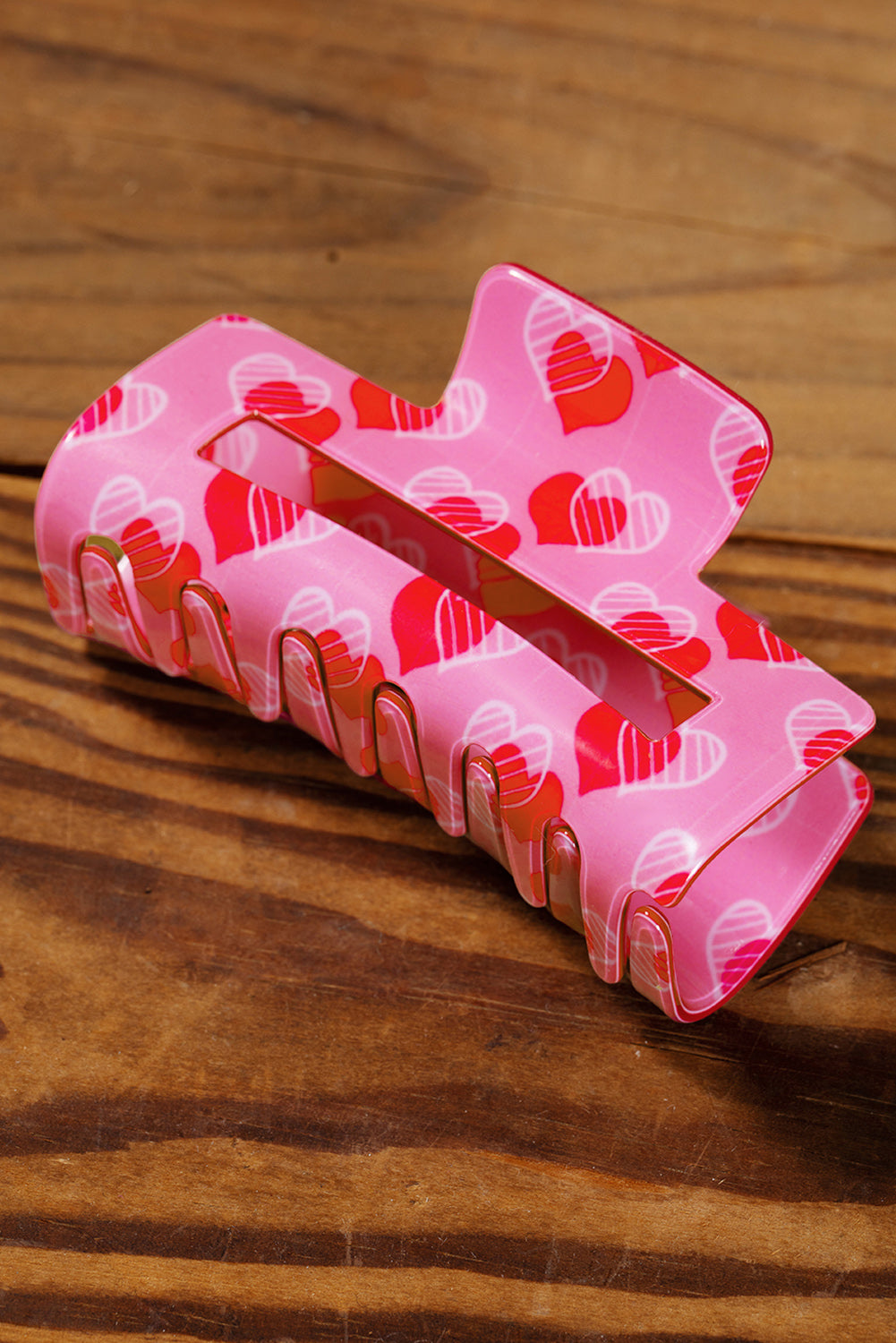Pink Double Heart Printed Valentines Fashion Hair Claw 🇺🇸