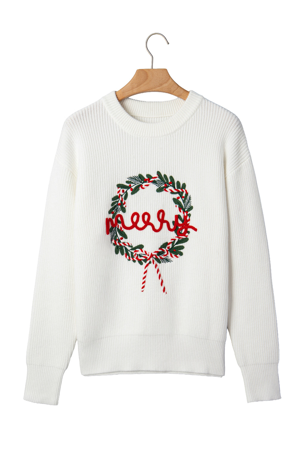 White Christmas Wreath Pattern Round Neck Casual Sweater 🇺🇸