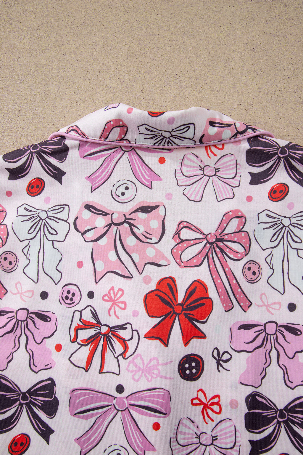 Pink Cute Ribbon Bows Printed Shirt Style 2pcs Short Pajama Set 🇺🇸