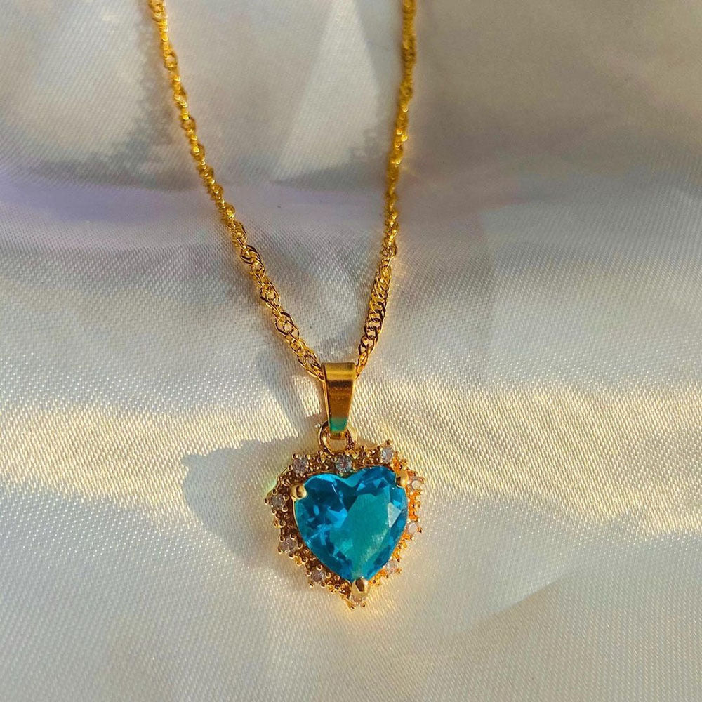 Colorful Rhinestones Heart-shped Necklace Love Gold Clavicle Chain Personalized Jewelry For Women 🇨🇳