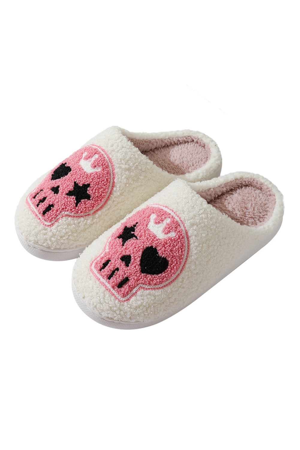 White Halloween Skull Printed Plush Winter Home Slippers 🇺🇸